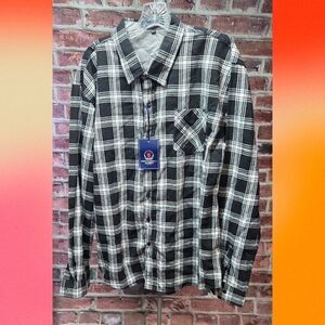 Fred Marshall Plaid Button-Up Shirt – Men’s Size 2XL Black White Cotton NEW